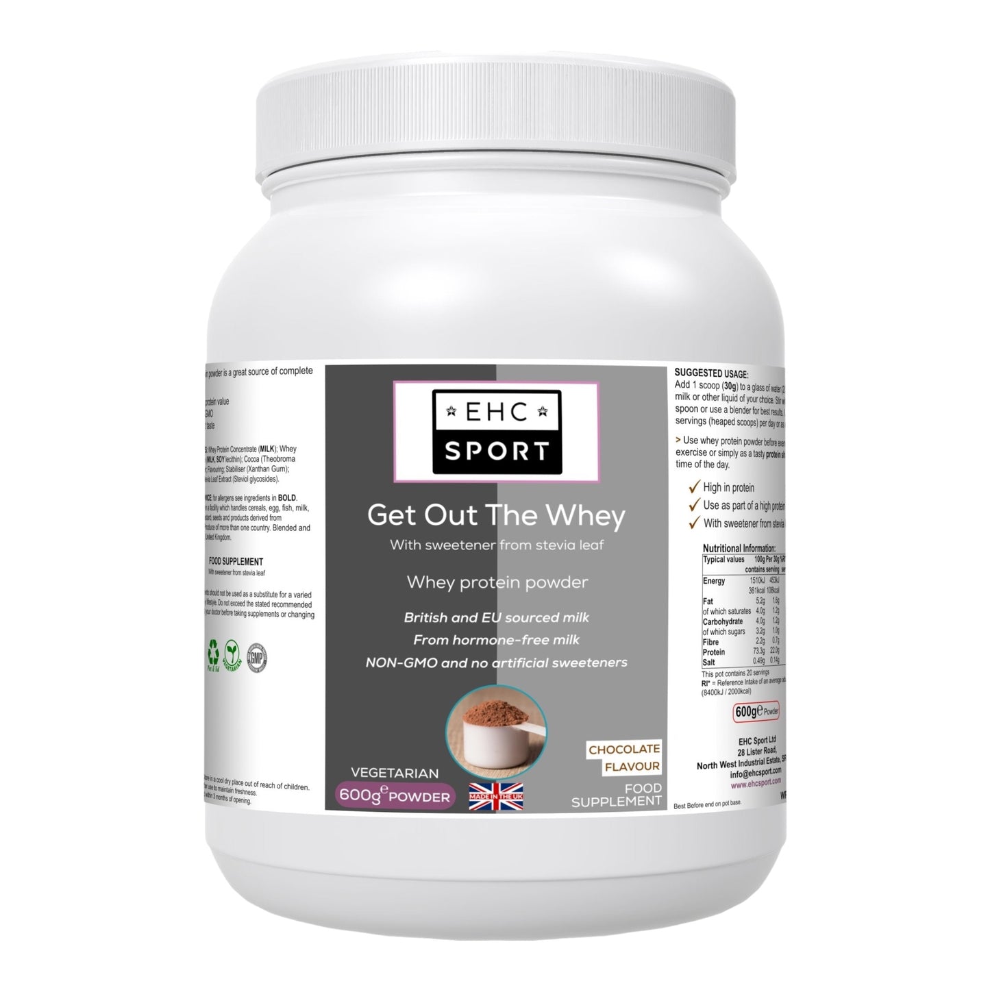 Get Out The Whey | Chocolate flavour | Whey Protein 600g - EHC Sport