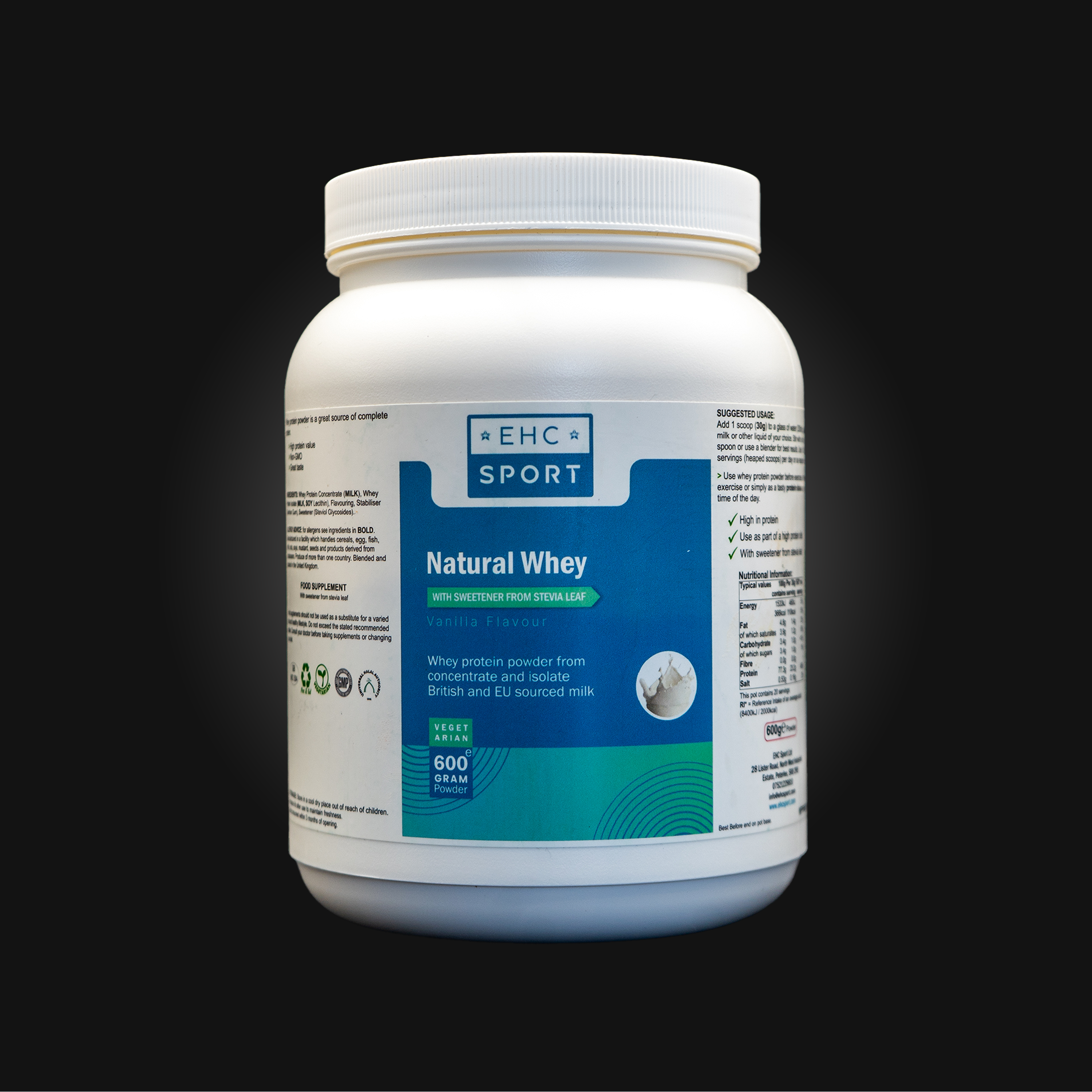 Natural Whey Protein 600g | Grass Fed Vanilla Flavour