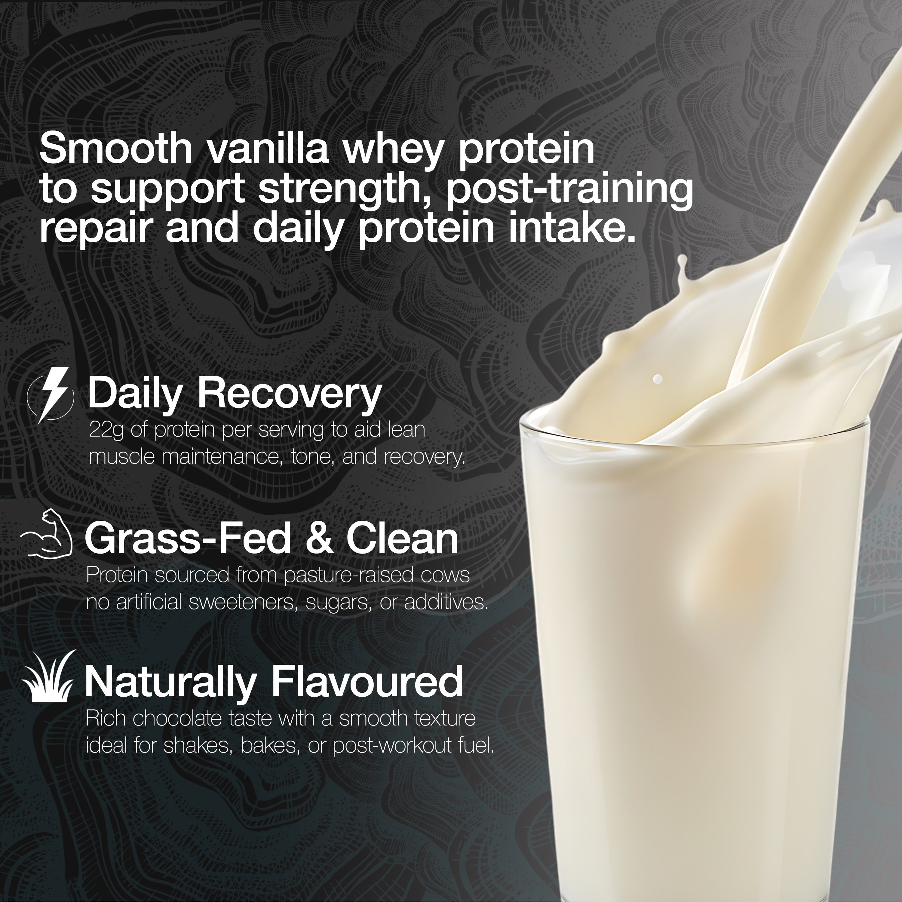 Natural Whey Protein 600g | Grass Fed Vanilla Flavour